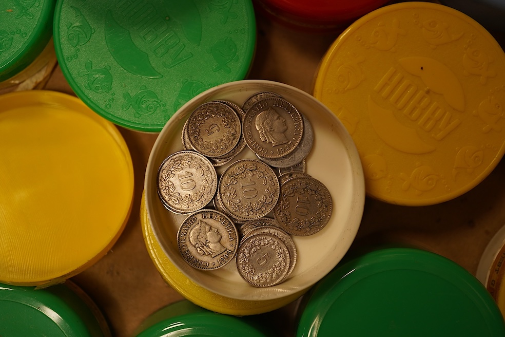 World coins, mostly post war, including France, Persia Netherlands, Romania, Belgium, West Germany, Germany, Spain, Greece, East Africa, New Zealand, salon, Morocco, turkey, Palestine, Fiji, Brazil, Czechoslovakia, Yugos